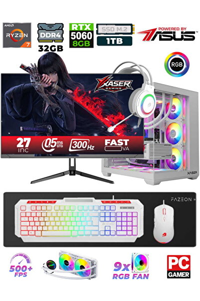 XASER Sword X55 Ryzen 7 5700X 32GB 1TB M.2 SSD 8GB RTX5060 27" 300Hz Sıvı Soğ...
