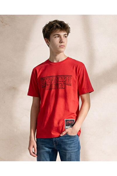 REDTAG تي شيرت أحمر مطبوع للأولاد الكبار