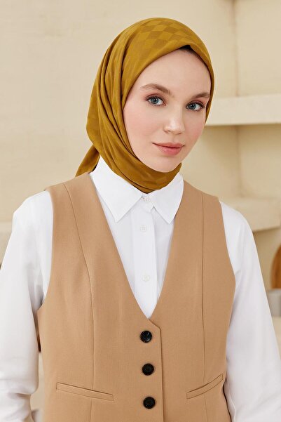 Qef Daisy Pattern Modal Jacquard Scarf Mustard