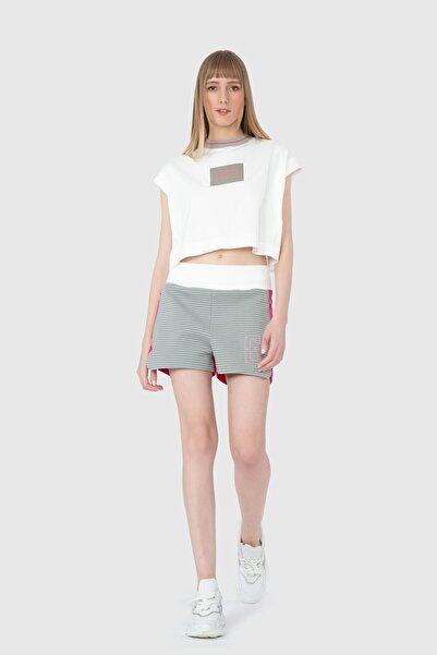 GİZİA Düşük Omuz Triko Yaka Crop T-shirt