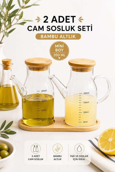 NOKKA Mini Sosluk Yağdanlık Seti, 2'li Salata Seti, Bambu Stant