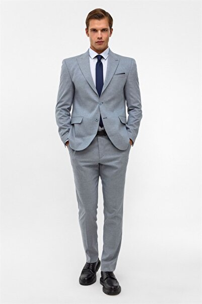 SÜVARİ Costum Saks Blue Slim Mono Yaka 6 Drop