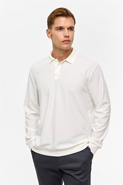 SÜVARİ Beyaz Regular Düz Fermuarlı Polo Yaka Sweatshirt