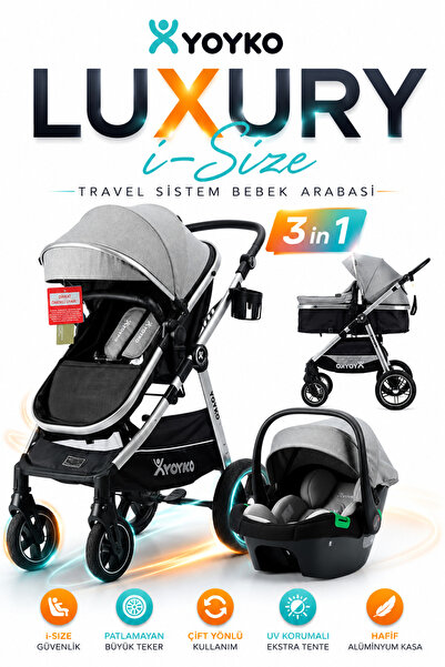 YOYKO Luxury i-Size Travel Sistem Bebek Arabası 3 in 1 Gri Silver