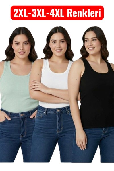 MRR MAJESTİC Ribbed Knit 3-Pack Women's Basic Thick-Strap Tank Top