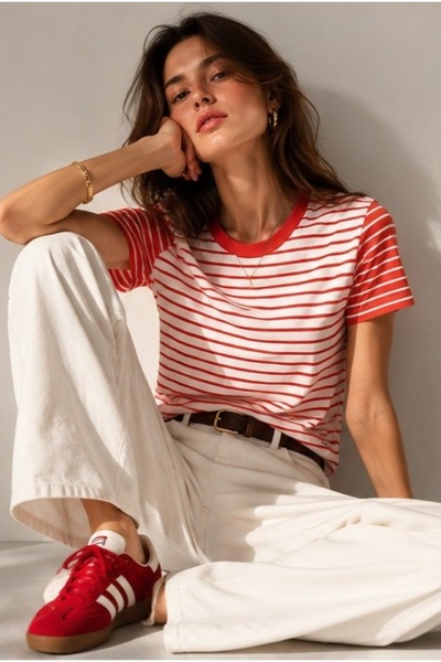Tommy Hilfiger organik cotton çizgili relaxed t shirt