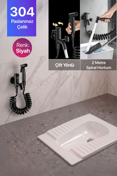 STALQUA Pro Armatür Tabancalı Banyo Alaturka Tuvalet Taharet Musluğu Spiralli...