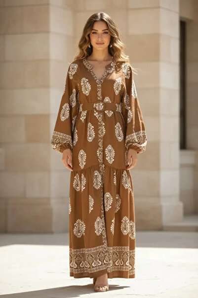 ABBRA Rochie de vară 100% viscoză, cu guler dominant, cu curea în față, cu na...