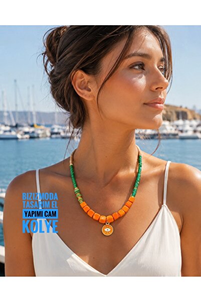 bizizmoda Bodrum Cam Boncuk Serenay Cam Kolye Nazar Boncuk Kolye