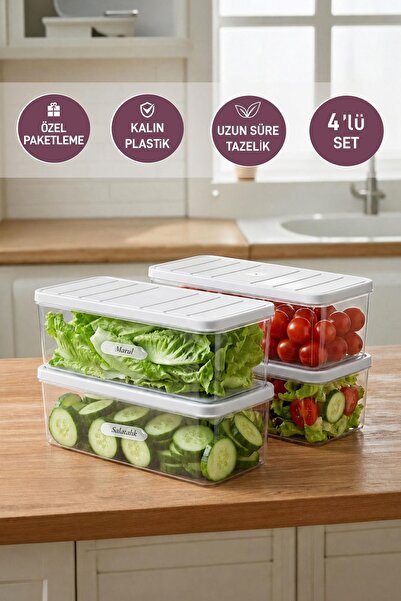 SELKA HOME 4 Adet 2 Lt. Nora Organizer Buzdolabı Buzluk Düzenleyici Saklama Kabı