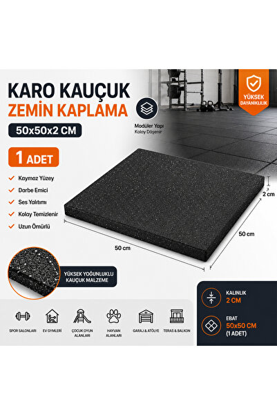 Doğa Kauçuk Karo Kauçuk Zemin Kaplama 50x50x2 Cm (1 Adet)