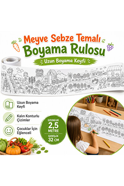 AHDTOPTAN Meyveler VE Sebzeler Boyama Rulosu 32 cm x 2,5 Metre | Çocuklar İçi...