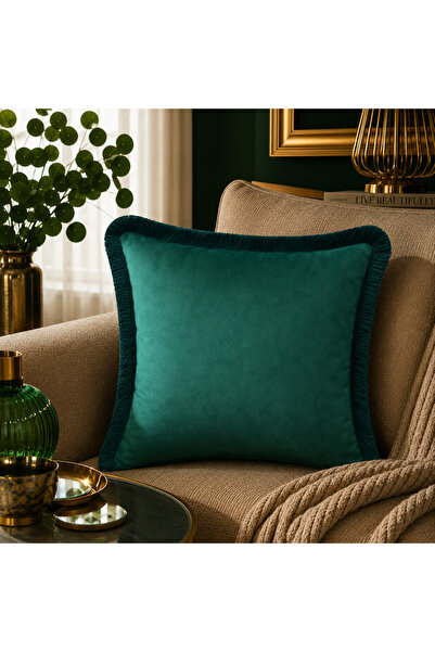 Fabricland Imported Silk Velvet Emerald Green Tasseled Throw Pillow Cover 43X...