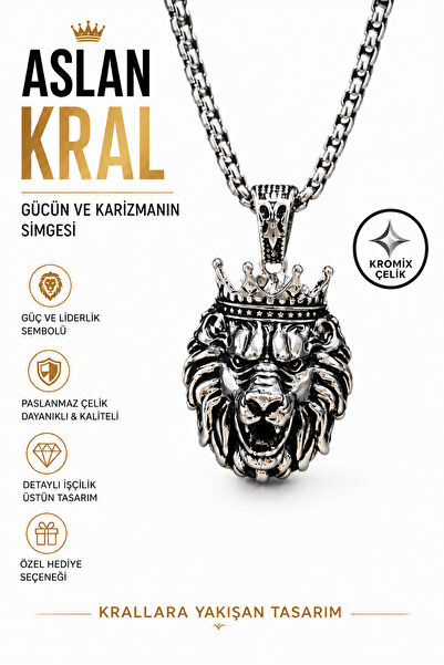 AK STORE SİLVER Gümüş Kaplama K-106 Paslanmaz Kromix Öfkeli Aslan Kral Erkek ...