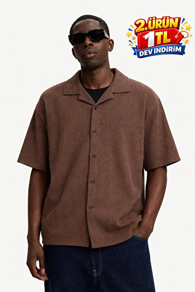 DAMGA JEANS Ανδρικό πουκάμισο καλοκαιρινό oversized καφέ Λινό