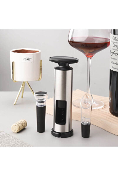 AB Luxury Concept Set tirbușon manual, 4 în 1 cu tăietor de folie, dop cu vid și turnător, mâner ergonomic, aluminiu