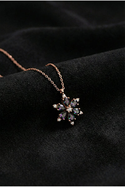 Roza Silver 925 Ayar Mistik Topaz Taşlı Rose Lotus Çiçeği Gümüş Kolye