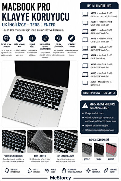 Mcstorey Macbook Pro Kılıf Klavye Koruyucu 13inç M1-m2 Ingilizce Baskı (UK-EU...