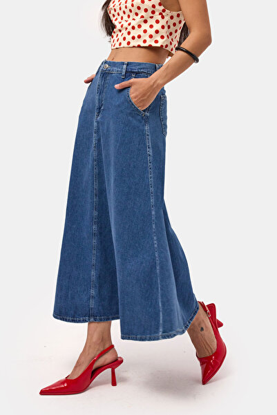 it's basic Kadın Mavi Renk Vinca A Tipi Kesim Denim Etek