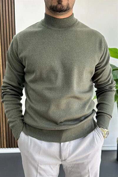 Edwox Pulover pentru bărbați model Half Fisherman, regular fit, verde Edw409