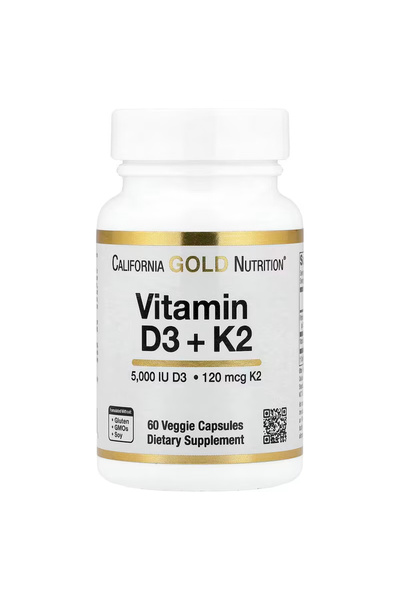 California Gold Nutrition Vitamin D3 + K2 60 Veggie Capsules