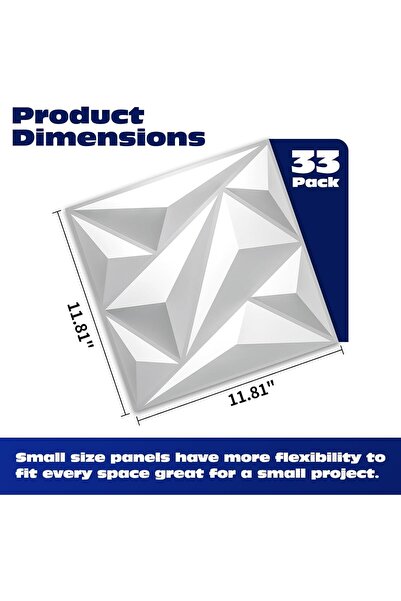 Arabest 33-Pack PVC 3D Wall Panel, Diamond Design, 11.8x11.8 Inch Textured Ti...