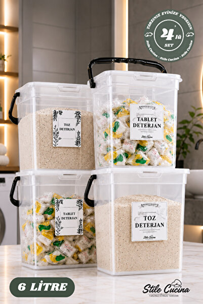 Stile Cucina Mega Boy 4-Piece Detergent Storage Box with Square Handles and L...