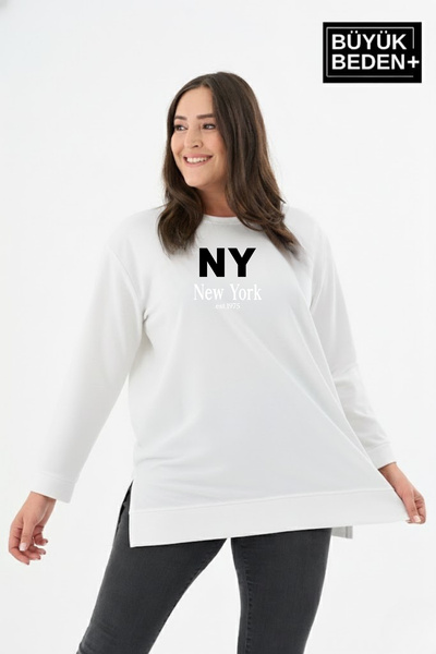 Süperlife تونيك نسائي مقاس كبير NY NEWYORK سويت شيرت رفيع مطبوع SPR26BTK990-1