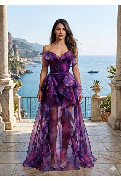 Larenmoda Sindirella kloş volanlı şifon abiye