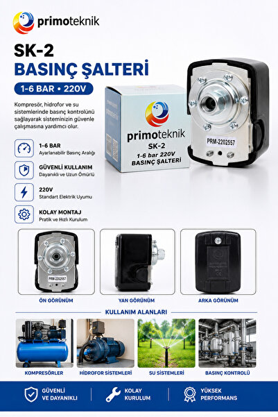Primo 1-6 Bar Monofaze Basınç Şalteri 1-6 BAR Tahliyesiz 220 v