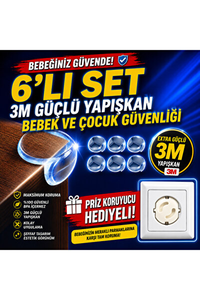 Bebek 3M Yapışkanlı Şeffaf Köşe Koruyucu 6'lı Set Çocuk Masa Sehpa Kenar Koru...