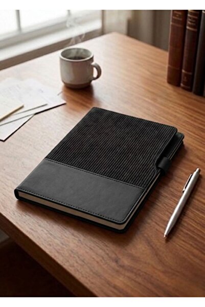 Mr.Notebook Kişiye Özel İsim Yazılı Çift Dokulu Siyah Termo Deri Defter - Kal...