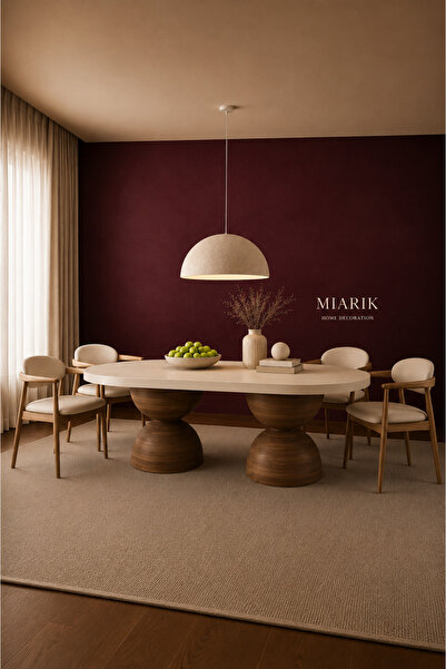MIARIK DESIGN & DEKORASYON 2 Ahşap Bogum Ayakli Traverten Tabla Mermer Yemek ...
