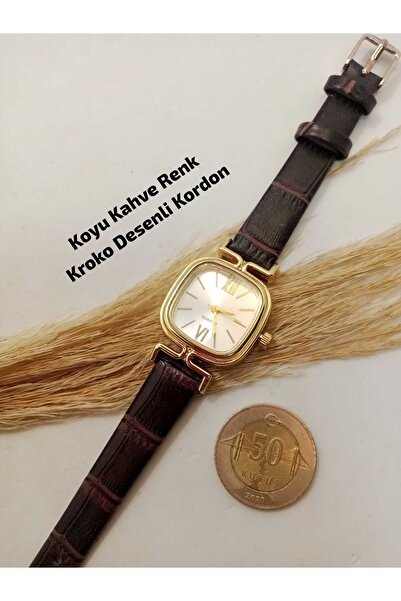 CANROSE Retro Design, Roman Numeral Detail, Dark Brown Color Strap Oval Gold ...