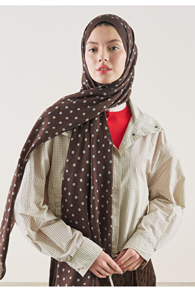 Freshscarfs Șal din ramie cu model cu buline mici, maro amar