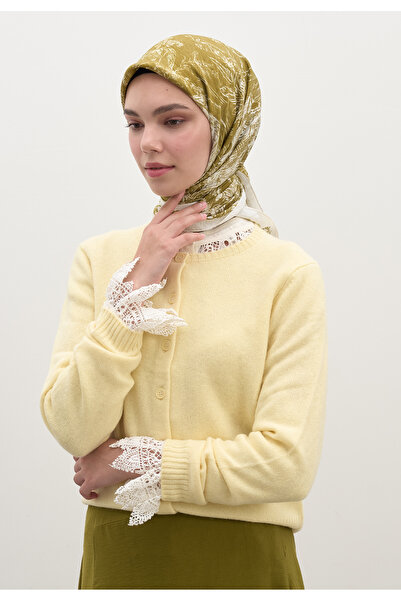 Freshscarfs Πράσινο λαδί μοτίβο Secret Elegance Βαμβακερό μαντήλι βισκόζης
