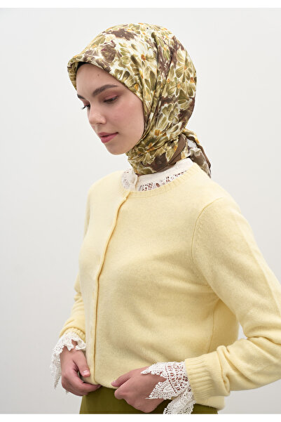 Freshscarfs Καφέ φουλάρι από βαμβάκι και βισκόζη με σχέδιο άνθη κερασιάς