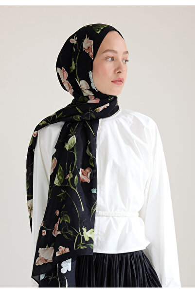 Freshscarfs Black Love Garden Floş Viscose Shawl