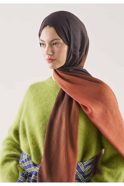 Freshscarfs Șal din ramie cu model degrade maro-cărămiziu
