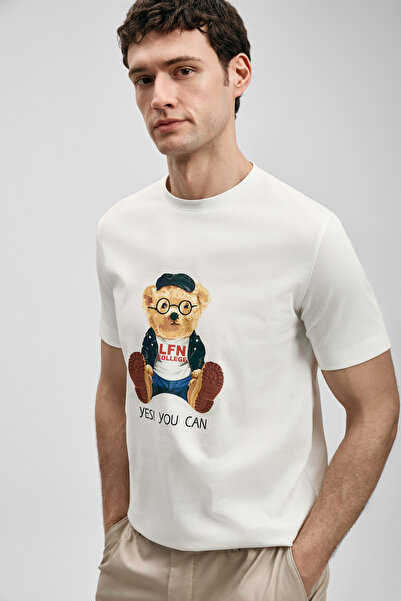 Lufian 111020305 Teddy Modern Graphic T-Shirt Ανδρικό T-Shirt ΛΕΥΚΟ