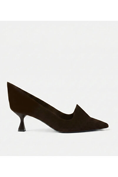 Hotiç Women's Suede Leather Brown Pointed Toe Minimal Stiletto