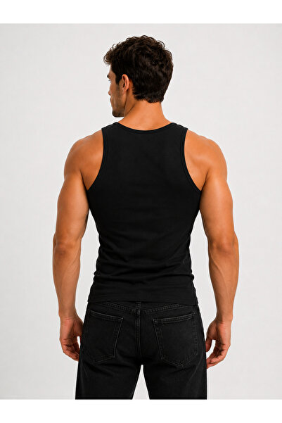 Livik Erkek Halter Yaka Slimfit Fitilli Sporcu Likralı Atlet 3'lü Avantaj Paketi Siyah Renk