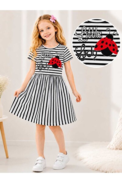 ufk kids kız çocuk çizgili penye elbise