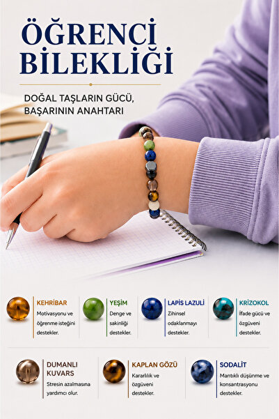 OSMANLI DOĞAL TAŞ Orijinal & Sertifikalı Öğrenci Bilekliği - Hafıza Konsantra...