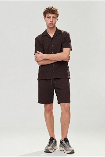 DAMGA JEANS Men's Premium Comfortable Shirt Jogger Linen Shorts Coffee Two-Pi...