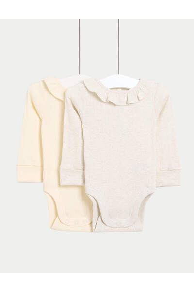 Marks & Spencer 2’li %100 Pamuk Fırfırlı Uzun Kollu Body Seti (0‑3 Yaş)