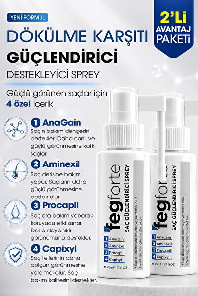 FegForte 2 Adet Feg Forte Saç Çıkarıcı ve Güçlendirici Sprey Serum - 75 mL