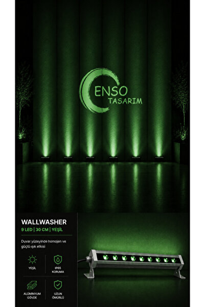 Enso Tasarım 9W 30 cm Yeşil LED Wallwasher Dış Cephe Duvar Cami Bahçe Aydınlatma