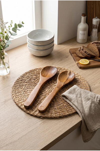 AVANTAGE HOME Renzo - Set of 2 Real Acacia Wood Forks and Spoons