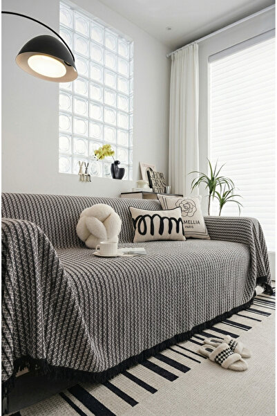 rellhome Cotton Sofa Cover with Fringes | Multi-Purpose Cover | Sofa Shawl | ...